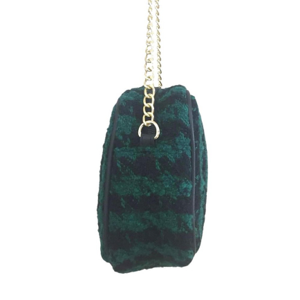 Sac matelassé tweed à bandoulière chaîne métal tissu carreau pied de poule femme 0922549 vert foncé