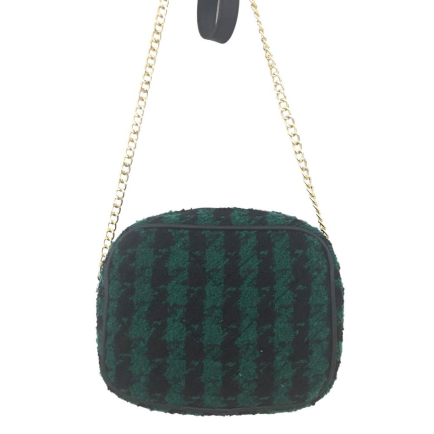 Sac matelassé tweed à bandoulière chaîne métal tissu carreau pied de poule femme 0922549 vert foncé