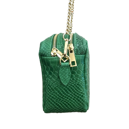 Sac à bandoulière box chaîne cuir véritable souple façon serpent femme 0923004 vert