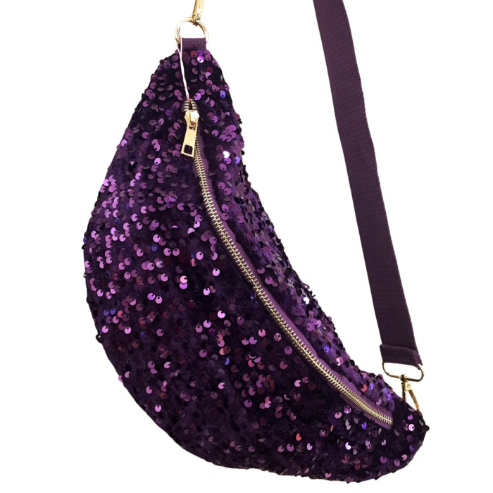 Sac banane sequins poche arrière extérieure zippée 0923515 violet