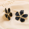 Boucles d'oreilles acier inoxydable fleur 5 pétales émail 0324583 noir