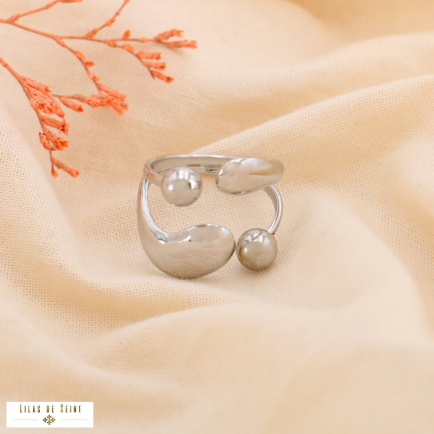 Bague large asymétrique formes incurvées acier inoxydable 0424508 argenté
