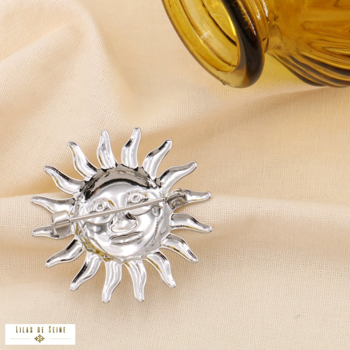 Broche épingle acier inoxydable soleil visage 0524509 argenté