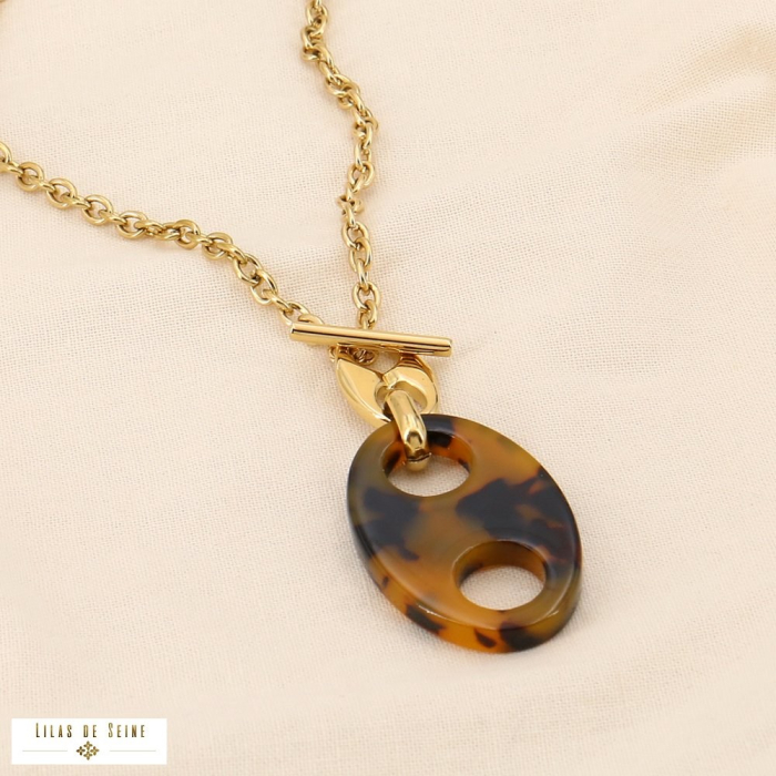 Collier acier inoxydable résine grain de café fermoir à barre 0124554 marron