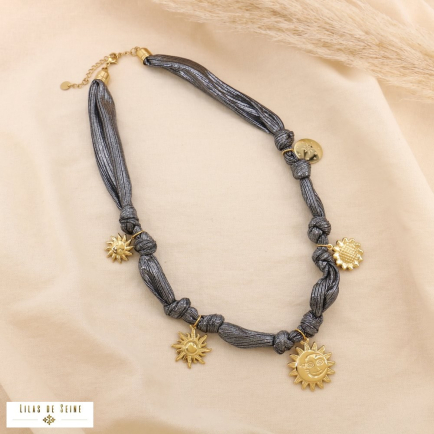 Collier acier inoxydable astral breloques tissu noué 0124581 argenté