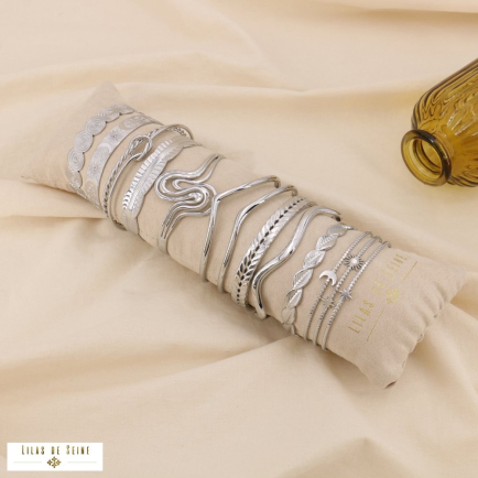 Ensemble 10 bracelets acier inoxydable jonc doré boudin inclus 0224570 argenté