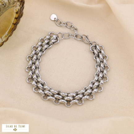 Bracelet double maille jaseron acier inoxydable 0224568 argenté