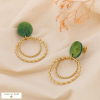 Boucles d'oreilles acier inoxydable torsadé résine marbrée 0324641 vert