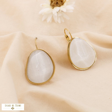 Boucles d’Oreilles Acier Inoxydable Galet Résine Colorée 0325001 blanc