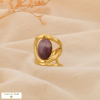 Bague Large Acier Inoxydable Cabochon Ovale Pierre Nacre 0425031 violet