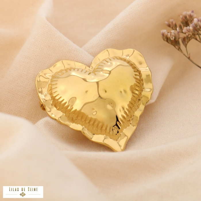 Broche à Épingle Acier Inoxydable Cœur Texturé 0525001 doré