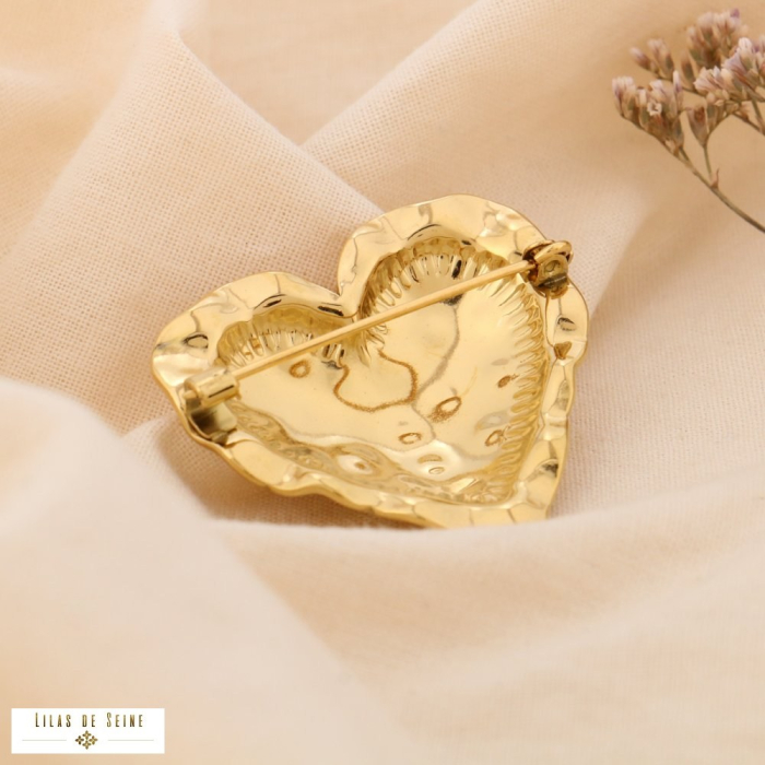 Broche à Épingle Acier Inoxydable Cœur Texturé 0525001 doré
