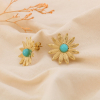 Boucles d'Oreilles Fleur d'Été Acier Cabochon Pierre Nacre 0325020 bleu turquoise