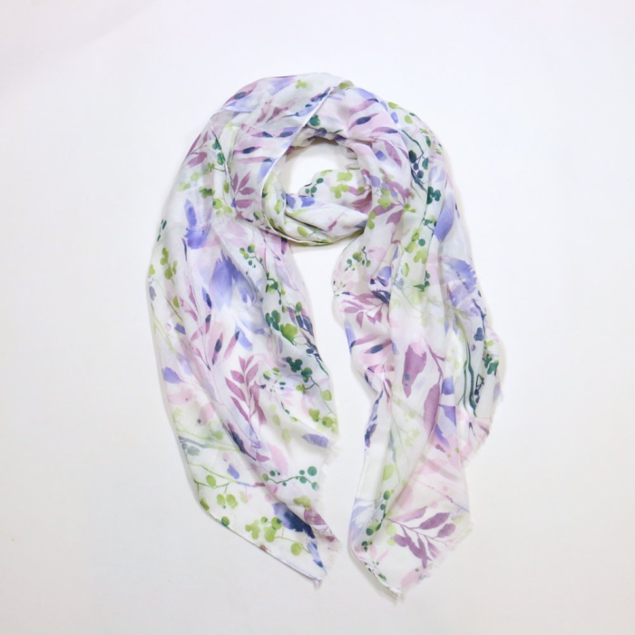 Foulard Mousseline Coton Viscose Motif Floral 0725013 mauve