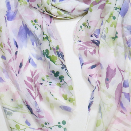 Foulard Mousseline Coton Viscose Motif Floral 0725013 mauve