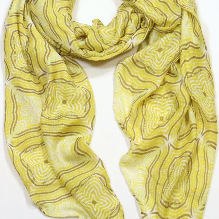 Foulard Mousseline Coton Viscose Motif Contemporain 0725010 jaune