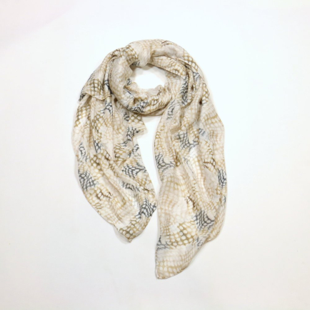 Foulard Mousseline Coton Viscose Motif Géométrique 0725006 naturel/beige