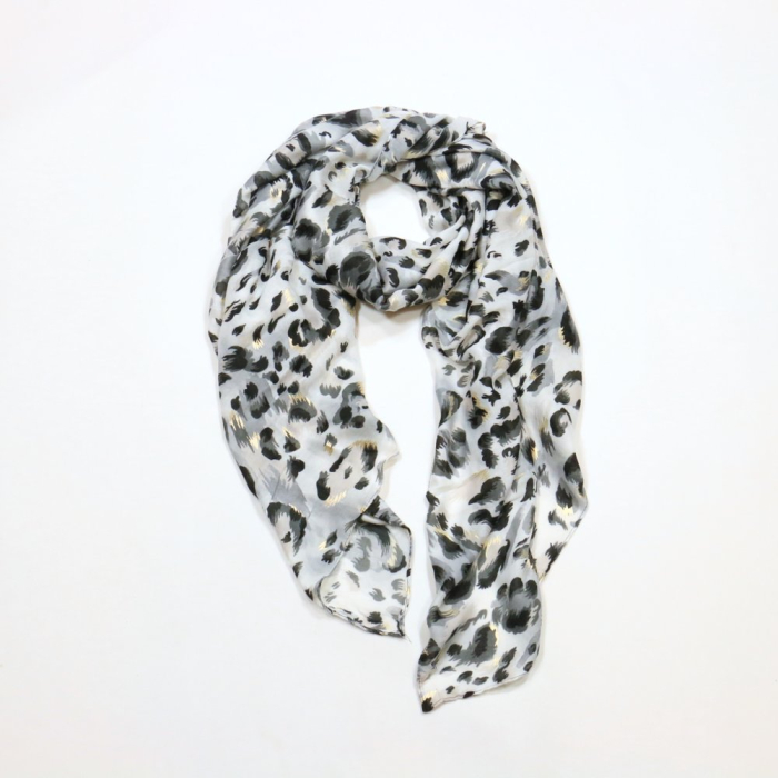 Foulard Mousseline Coton Viscose Motif Léopard 0725009 noir