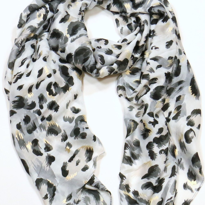 Foulard Mousseline Coton Viscose Motif Léopard 0725009 noir