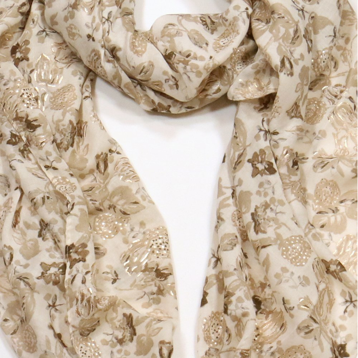 Foulard Mousseline Coton Viscose Imprimé Floral 0725005 naturel/beige