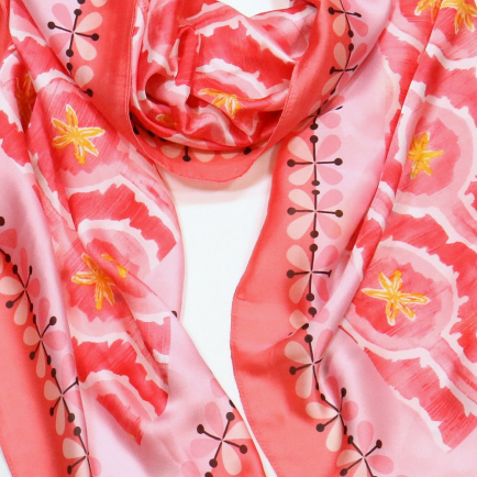 Foulard Soie Viscose Vague Etoile 0725001 rouge corail