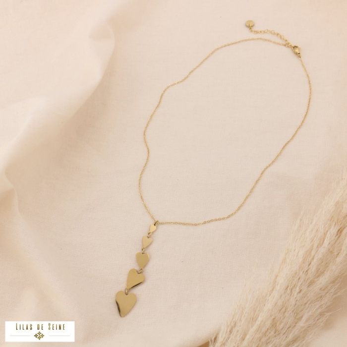 Collier acier inoxydable pendentif cœurs 0125034 doré