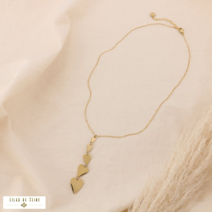 Collier acier inoxydable pendentif cœurs 0125034 doré