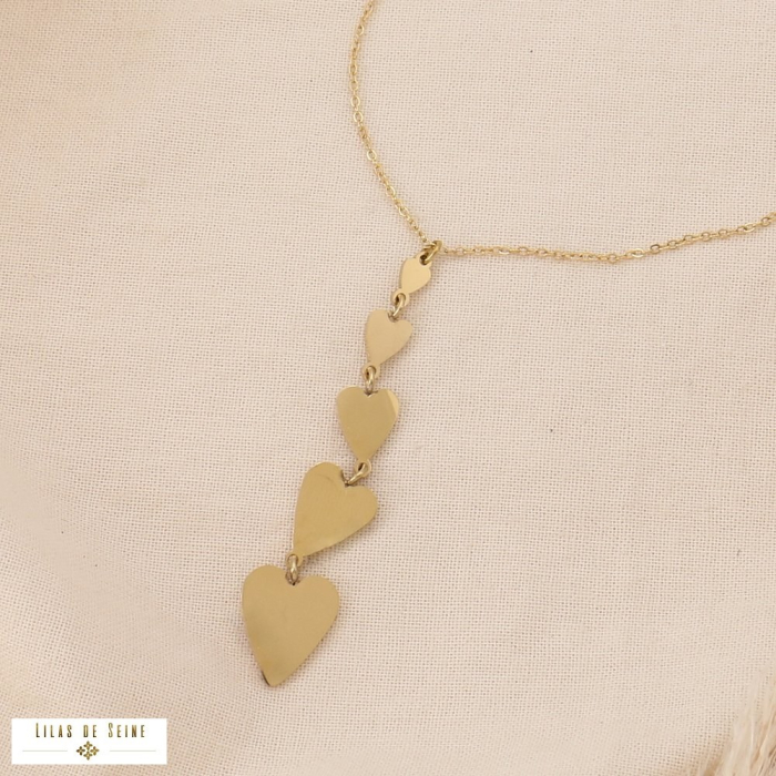 Collier acier inoxydable pendentif cœurs 0125034 doré