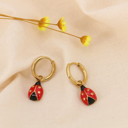 Boucles d’Oreilles Mini-Créoles Acier Coccinelle Email 0325023 rouge