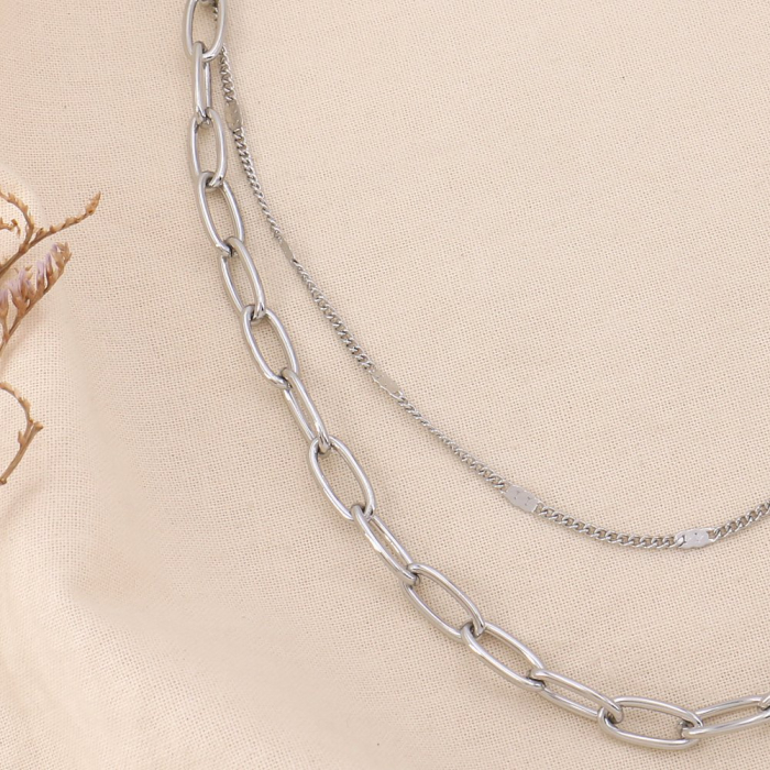 Collier Double Chaîne Acier Inoxydable 0125041 argenté