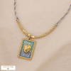 Collier Pendentif Coeur Acier Email Cordon Multicolore 0125093 bleu foncé