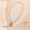 Collier Pendentif Coeur Acier Email Cordon Multicolore 0125093 rouge corail