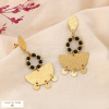 Boucles d’Oreilles Acier Martelé Géométrique Billes Pierre 0325017 noir