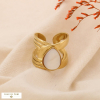 Bague Large Acier Doré Cabochon Goutte Pierre Nacre 0425028 blanc