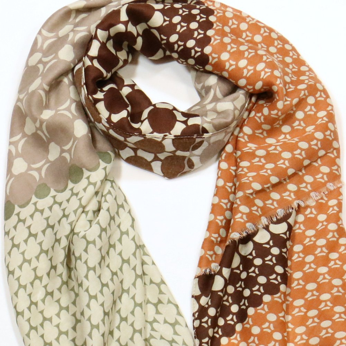 Étole Légère Coton Viscose Motifs Géométriques Multicolore 0725017 marron