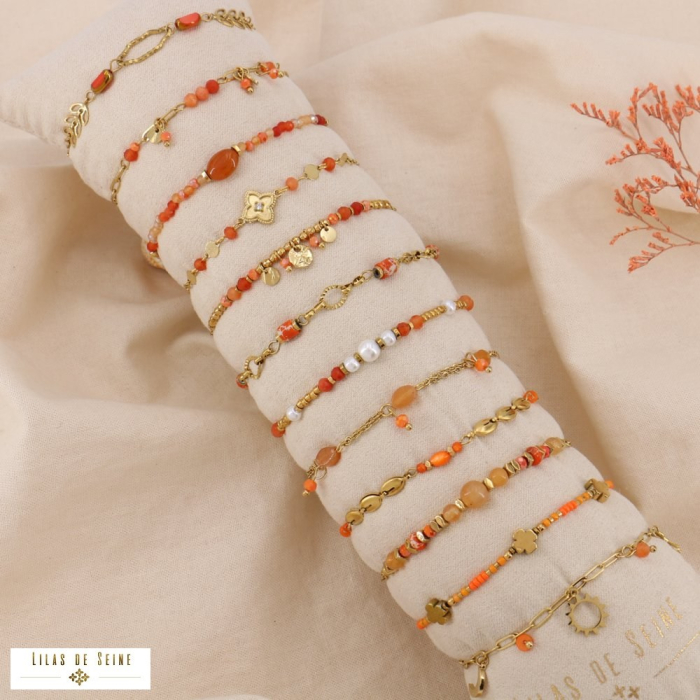 Ensemble 12 bracelets acier pierre trèfle soleil lune étoile 0225127 rouge corail