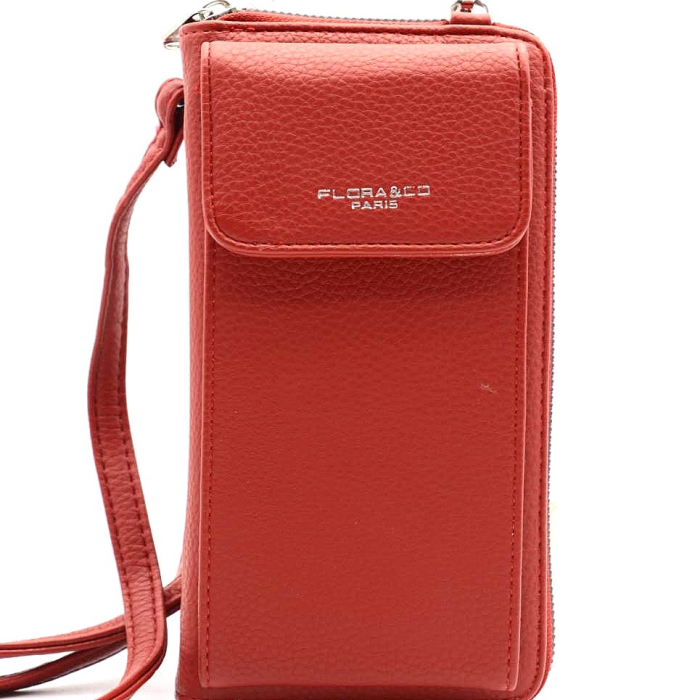 Portefeuille zippé Flora&Co simili-cuir avec poche extérieure pour teléphone/smartphone 0922042 rouge