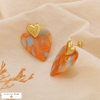 Boucles d'oreilles acier inox coeur écaille de tortue résine 0325066 orange