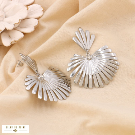 Boucles d'oreilles acier inoxydable strass éventails 0325071 argenté