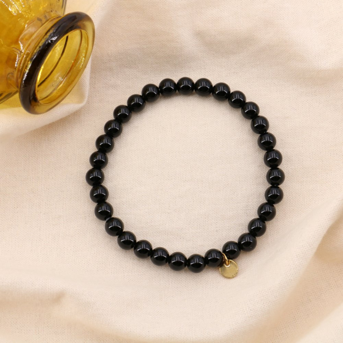 Bracelet élastique billes pierre 6mm acier inoxydable femme 0224594 noir