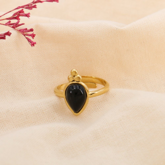 Bague acier inoxydable cabochon goutte pierre/nacre 0425008 noir