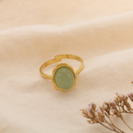 Bague acier inoxydable cabochon ovale pierre/nacre 0425010 vert