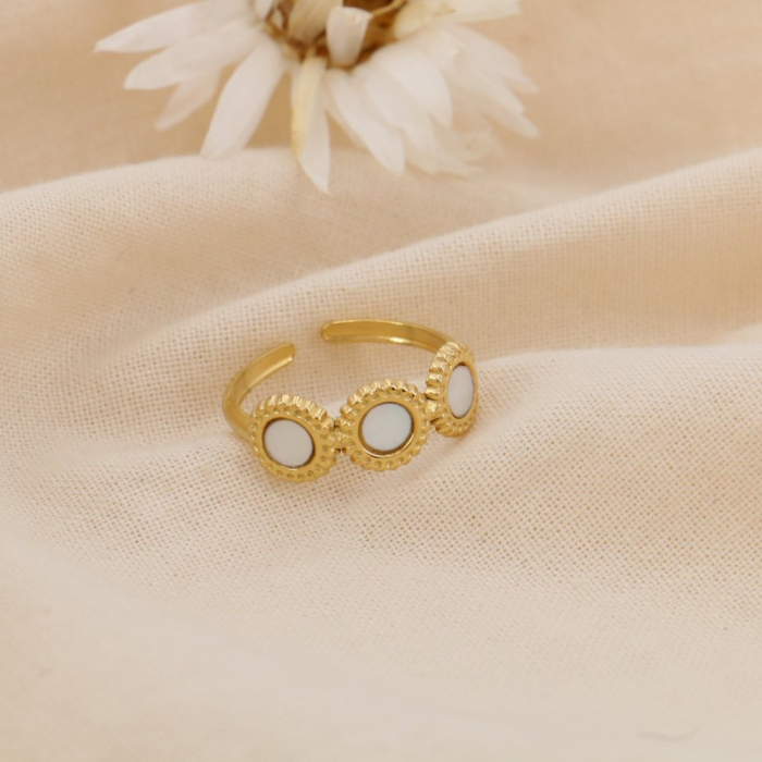 Bague ouverte acier inoxydable pierre nacre blanche 0425011 blanc