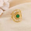 Bague acier inoxydable double-rangs soleil ajouré pierre/nacre 0425030 vert