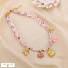 Collier acier inoxydable tissu liberty bohème breloques noué 0125057 rose