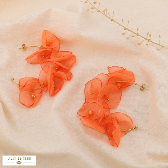 Demi-créoles acier inoxydable poétique cristal fleur mousseline 0325038 orange