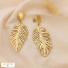 Boucles d'oreilles oversize pendantes feuille acier émail 0325014 doré