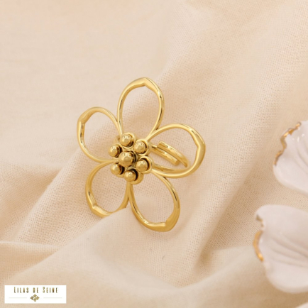 Bague réglable fleur floral acier 0425041 doré