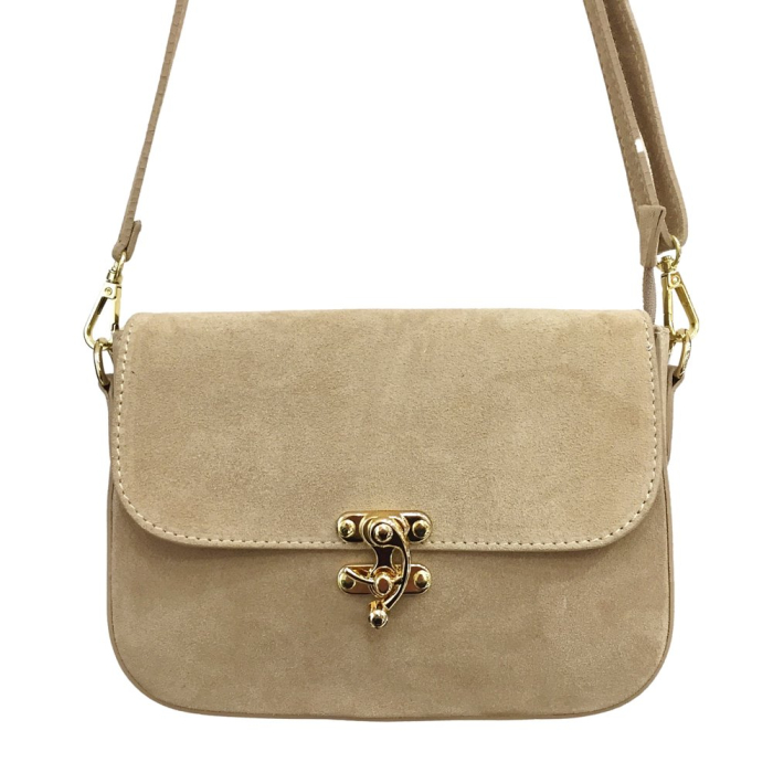 Sac Bandoulière rigide box fermoir pivotant Cuir Façon Daim 0925005 naturel/beige