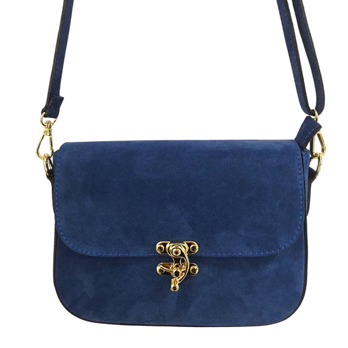 Sac Bandoulière rigide box fermoir pivotant Cuir Façon Daim 0925005 bleu foncé